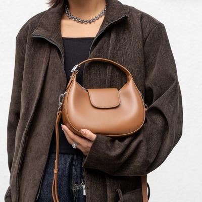 Genuine Leather Moon Bag Waist Bag Cowhide Bag 2025 New Style Half-Moon Handheld Single Shoulder Bag Handbag Tote Bag For Women