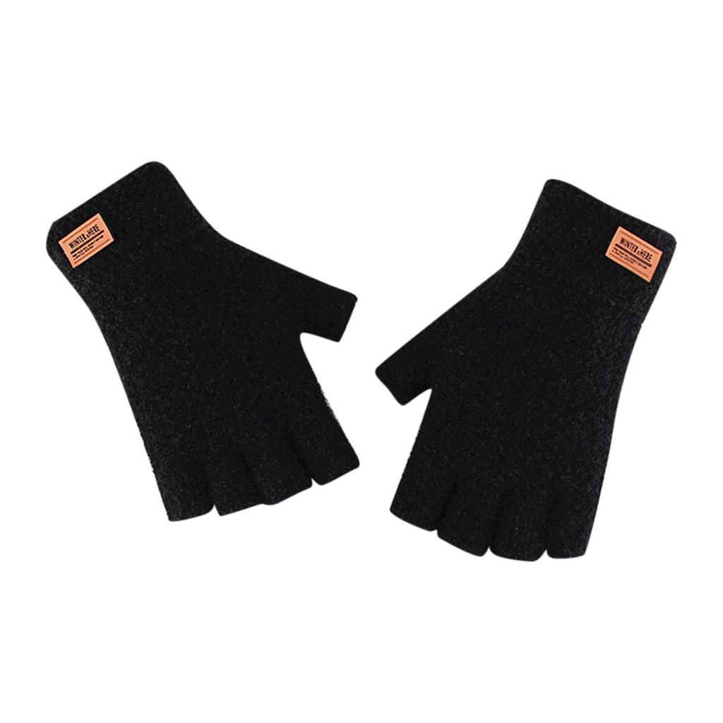 Autumn And Winter Men's Half-finger Warm Knitted Gloves Adult Thickened Cycling Fingerless Outdoor Gloves