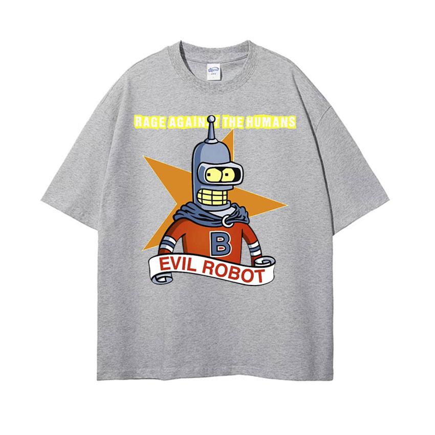 Against The Humans Robot Meme Tshirt Funny Bender Kill All Humans Cartoon T Shirt Men Women Casual High Quality Cotton Tshirt