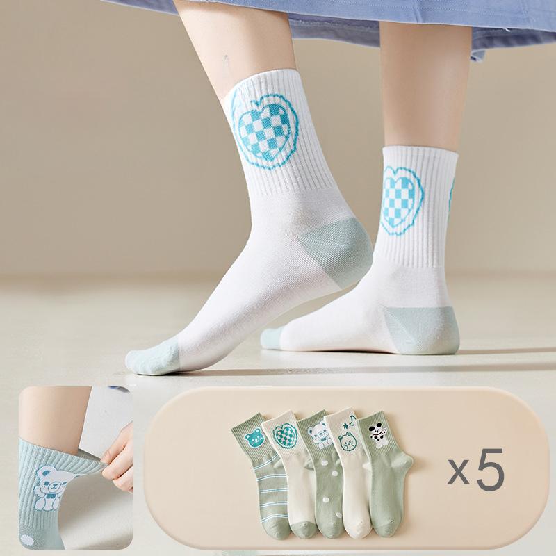 10 Pairs Women's Comfortable Mid Calf Socks Breathable Chic Knit Stripe Printed Female Sock