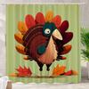 Cartoon Turkey with Fall Leaves Pattern Waterproof Shower Curtain 180x180cm  Thanksgiving Theme Bath Curtain for Kids Room Decor