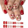24 Stück Kurze Falsche Nägel Blume Press-On Nägel Abnehmbar Vollabdeckung Aufkleber Nägel Süße Erdbeer Künstliche Nägel