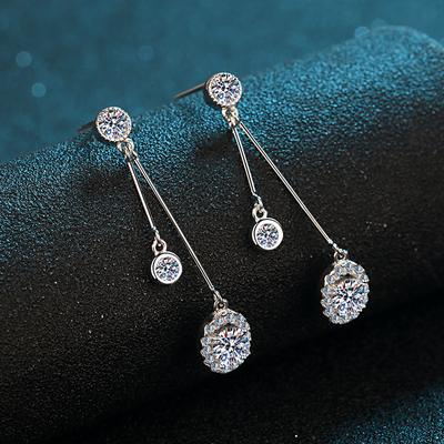S925 Tremella Ring Girl Mossan Diamond Diamond Earrings
