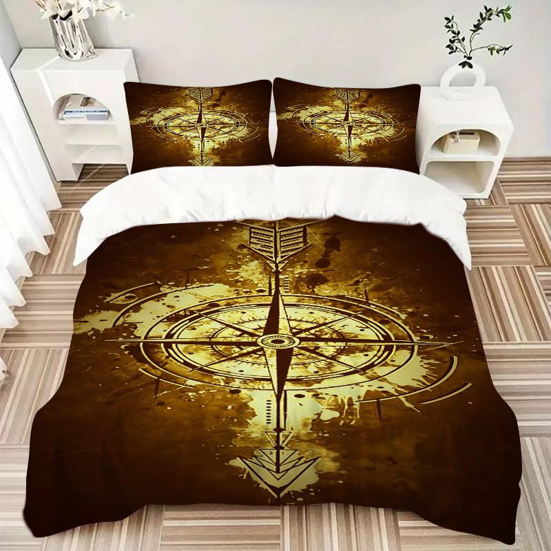 3pc Compass Arrow Cover Set - 1 Quilt Cover + 2 Pillowcases, All Seasons Bedroom Setting, Perfect for Home045