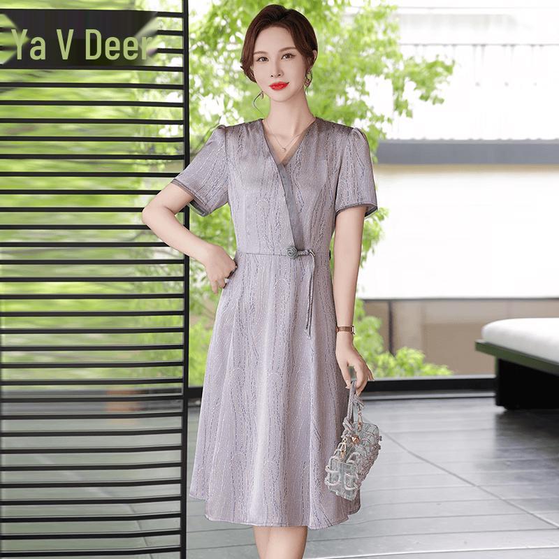 Yalu Elegant Women s Chiffon Midi Dress L серый