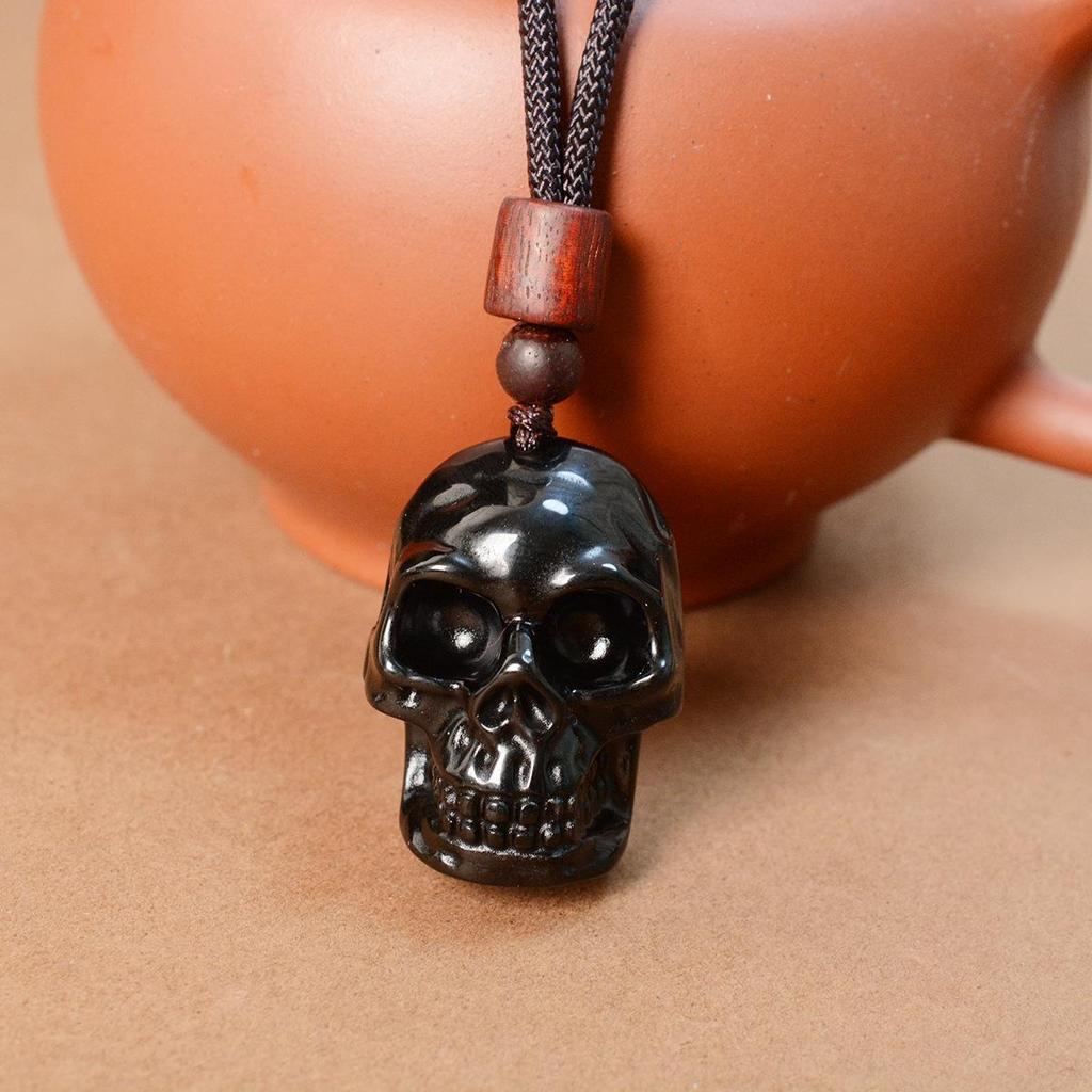 Obsidian Skull Halloween Crystal Pendant Necklace Ornaments