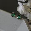 [Vintage Oval Green Zircon Earrings for Women Simple Commuter Tiny Gold Edge Emerald Green Ear Jewelry]
