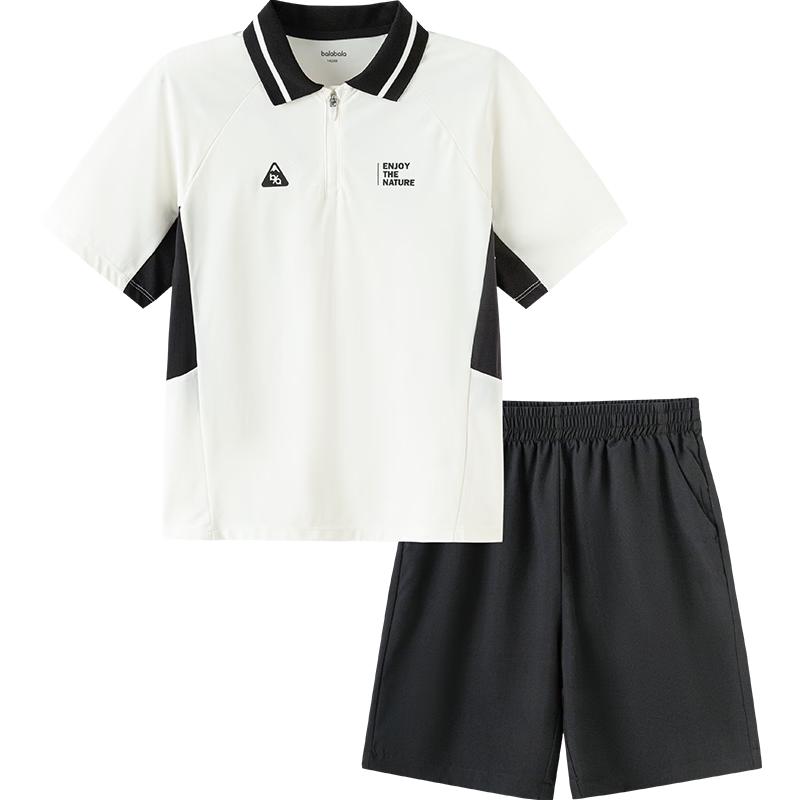 Balabala Boys' Quick-Dry Cooling Short Sleeve Two-Piece Set