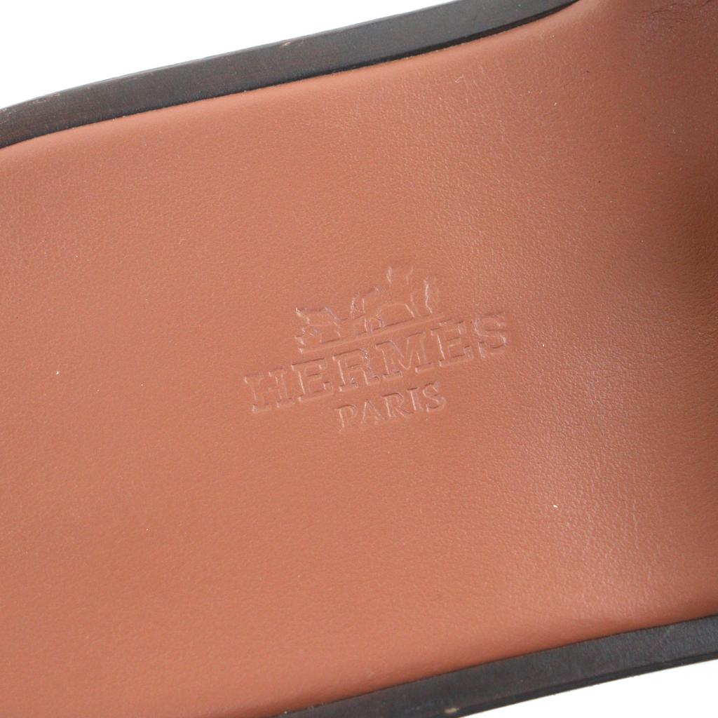 Great HERMES Sandals Izmir H Logo Slide Brown Leather Mens 41 Used