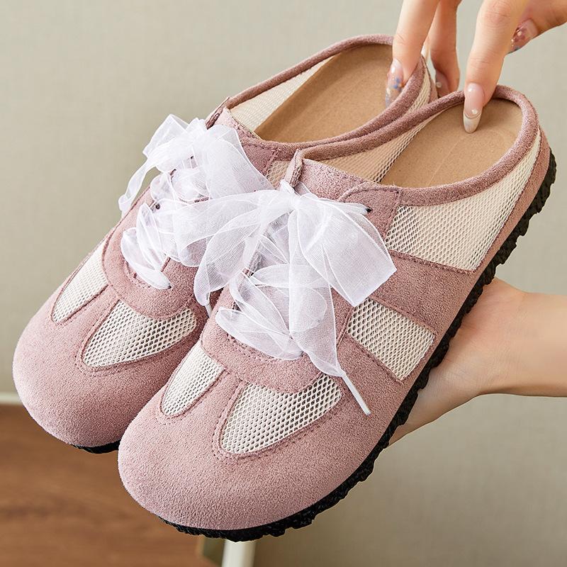 Baotou Half Slippers Women's Summer Mesh Breathable Casual Women's Shoes German Training Shoes One Pedal Fashionable Flat-bottomed Home Single Shoes