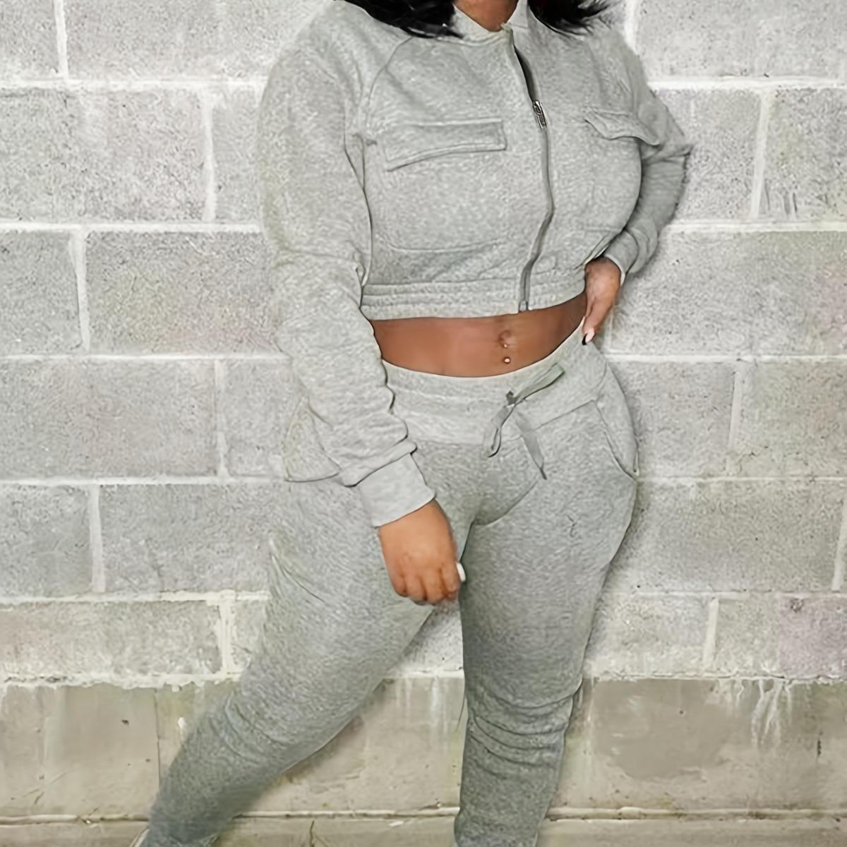 

Women s Casual Sports Two-Piece Set: Solid Color, Trendy Style Large
