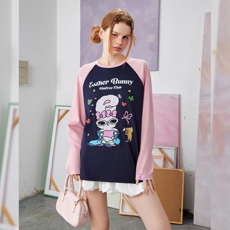 UNIFREE Retro Contrast Raglan Long Sleeve T-shirt S