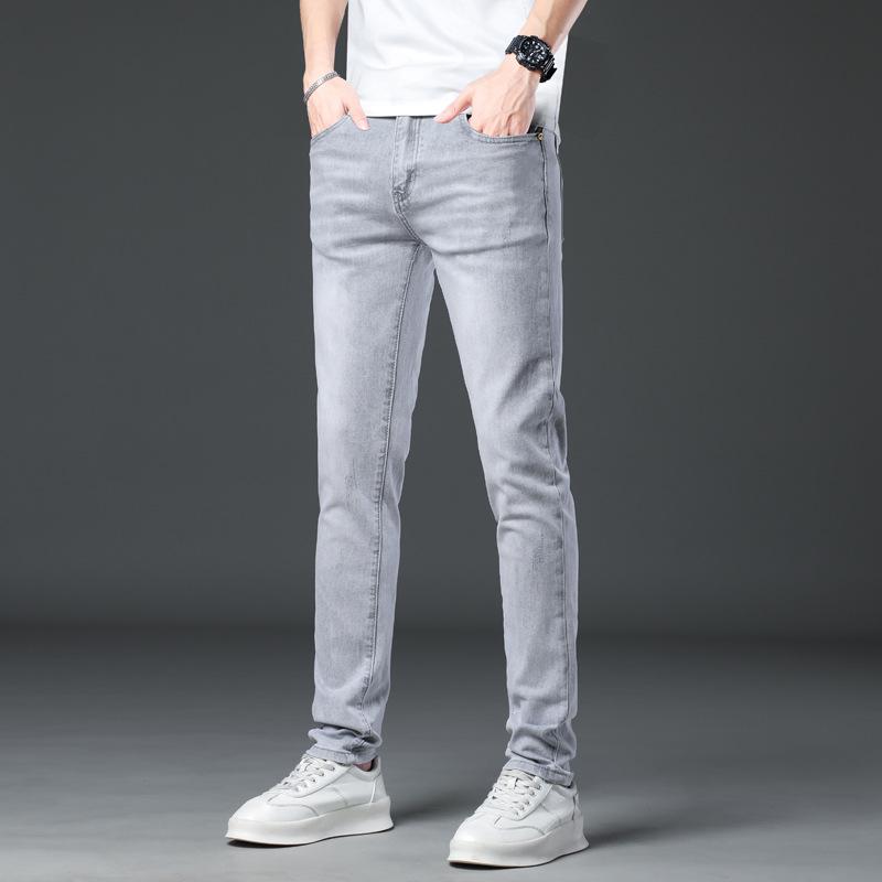 Pánské bílé džíny Slim Fit Light Wash – letní trendy elastické ležérní kalhoty