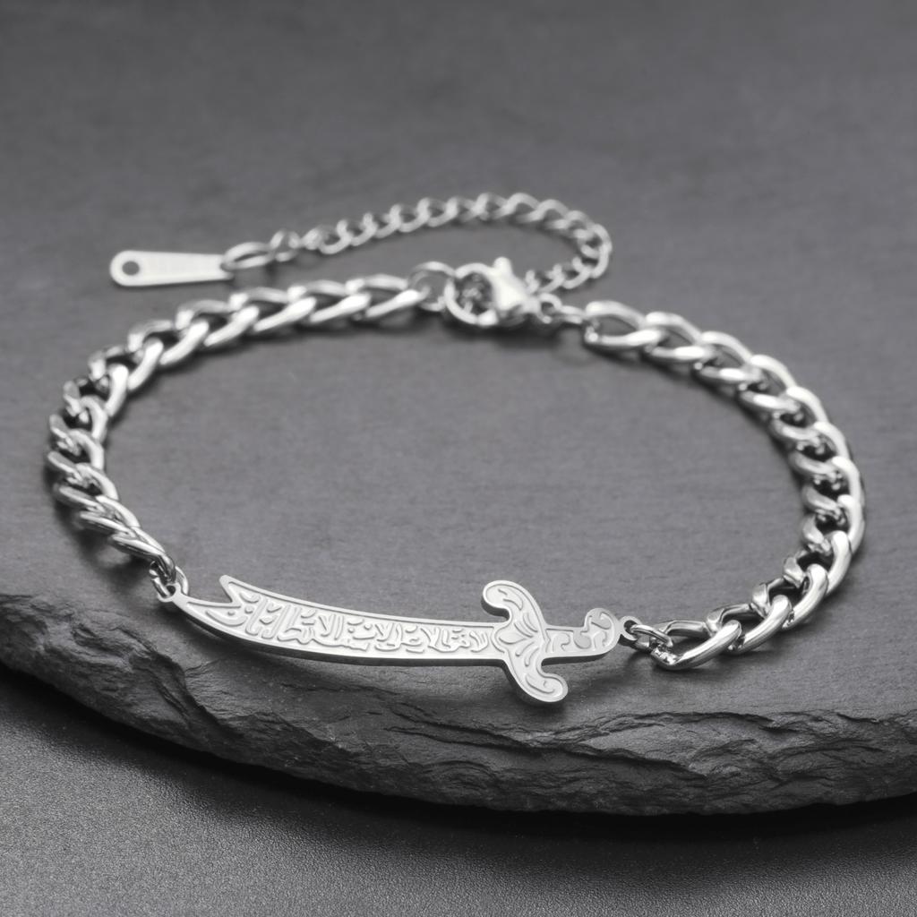 Jeshayuan Imam Ali Zulfiqar Sword Bracelet for Women Arabic Calligraphy Muslim Men Bracelets Stainless Steel Amulet Jewelry
