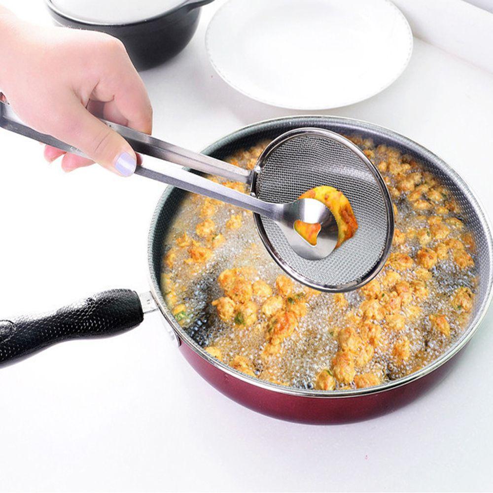 Stainless Steel Colander BBQ Food Clip Oil Spoon Fried Food Filter Kitchen Cooking Tool Mesh Sieve Oil Strainer with Clamp