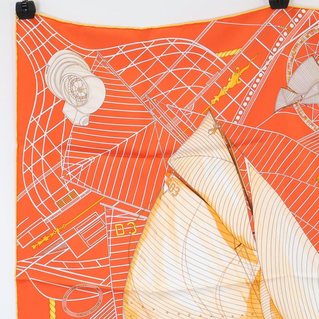 HERMES [Excellent Condition] Tuiga Sailboat Silk Carre90 scarf OrangeUsed