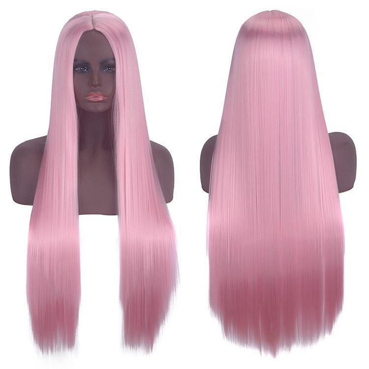Synthetische Lange Steile Pruik Midden Scheiding Zwart 80CM Hittebestendige Vezel voor Cosplay Feest Kostuum Dagelijks Gebruik Vrouwen pink