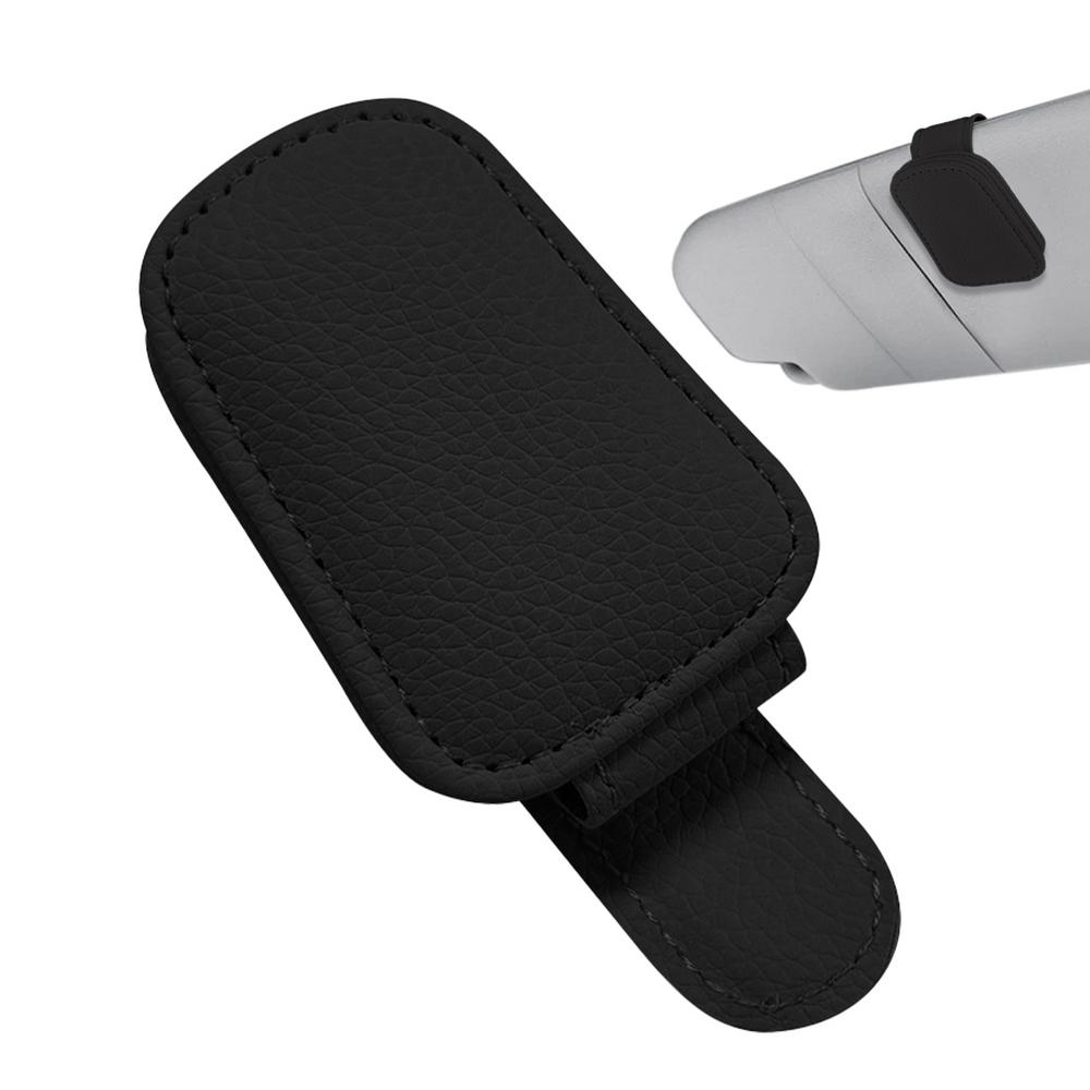 Car Glasses Holder Eyeglass Mount Glasses Hanger Clip PU Leather Car Glasses Holder Protective Sunglass Visor Clip Eyeglasses