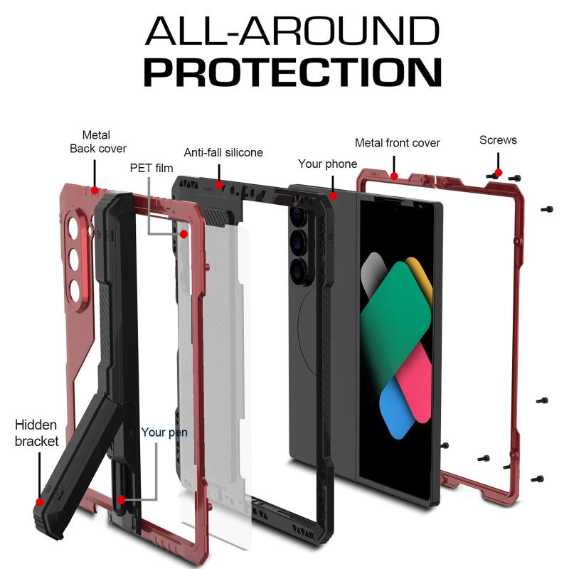 New 360 ° Full Protection Armor Holder With Front Film Metal+Soft Silicone 3-in-1 Shockproof Phone Case For Samsung Z Fold 6 5 4