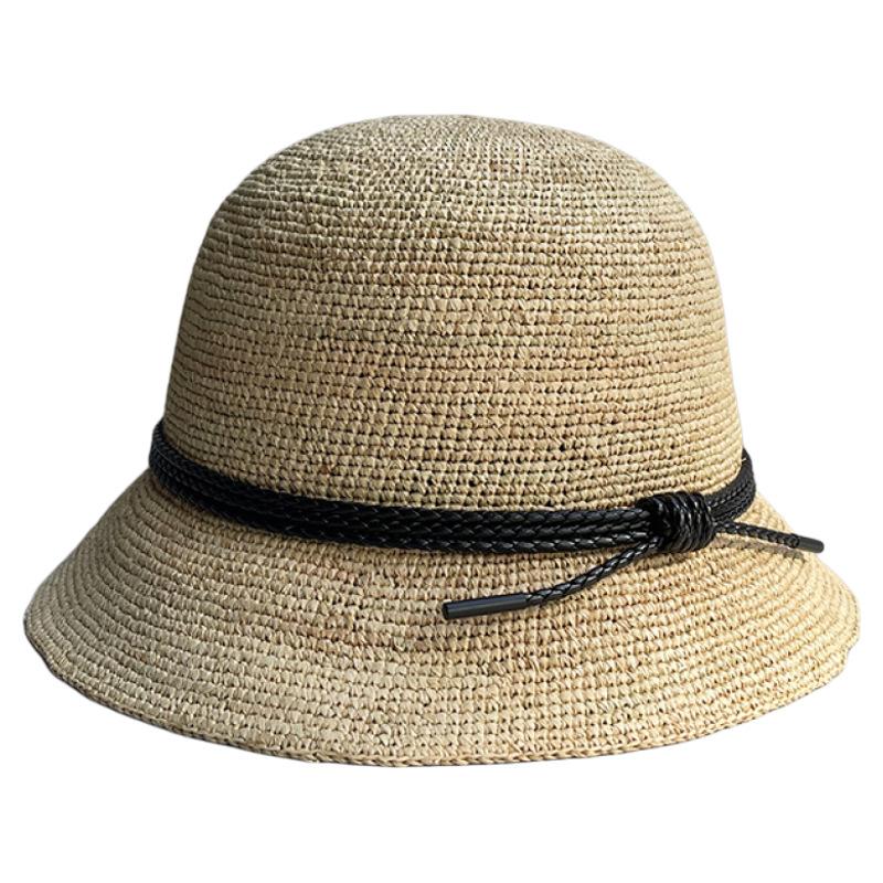 25 Spring And Summer Quite Wide Raffia Elegant Temperament Short Brim Bucket Hat Women'S Versatile Outdoor Sunshade Sun Protection Straw Hat