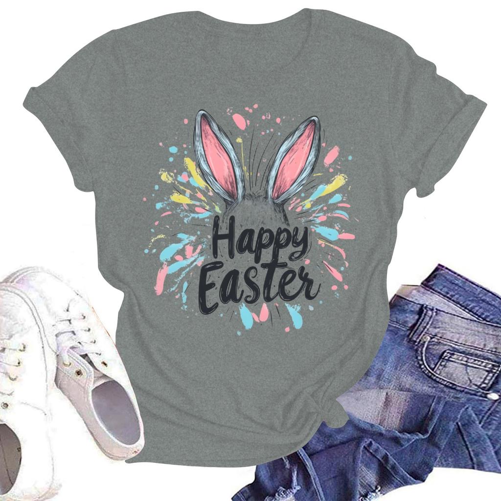 Camiseta holgada informal con estampado de cuello redondo y manga corta para mujer