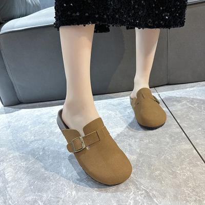 2024 High Quality Women's Shoes New Fashion Women's Slippers Solid Color Baotou Buckle Flat Bottom Large Size Women's Slippers