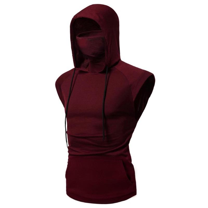 Men's Tank Tops Summer Gym Fitness Printed Compression Hooded Sportswear Muscle Vest Sleeveless Splice Large Open-Forked Male Hooded Vest Tops
