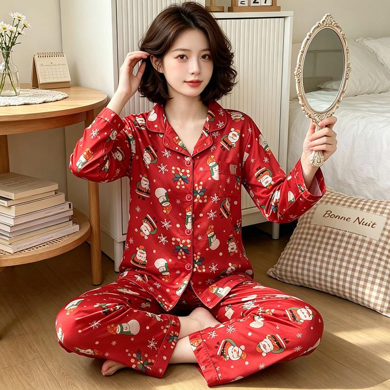 Sweet and high-value butterfly print ice silk pajamas women's ins loungewear long-sleeved trousers two-piece set