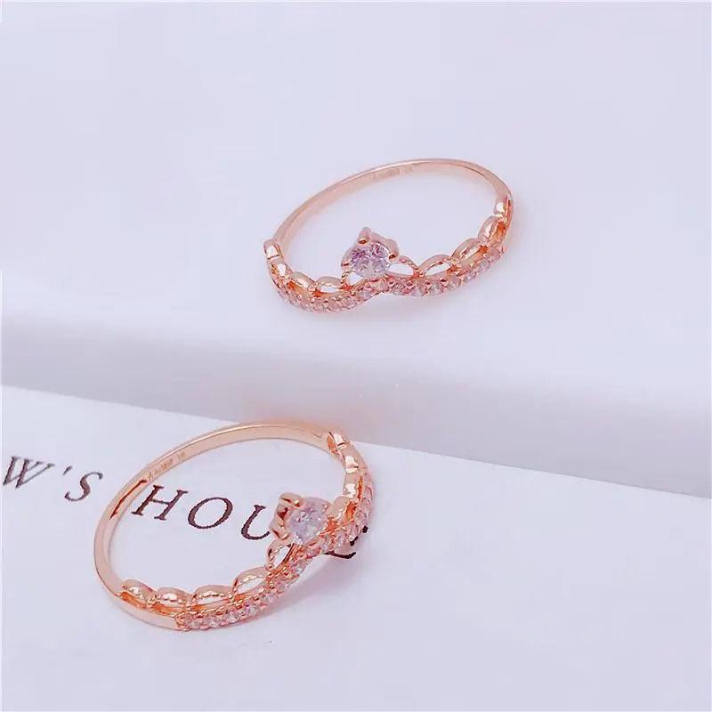 Color Gold French Micro-Inlaid Opal Crown Simple Female Pure Chic Design Rose Gold-Plated Ring