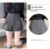 Women's High-Waist Gray Wool Blend Wide-Leg Shorts for Autumn/Winter: 2026 A-Line Casual Outerwear with Boots