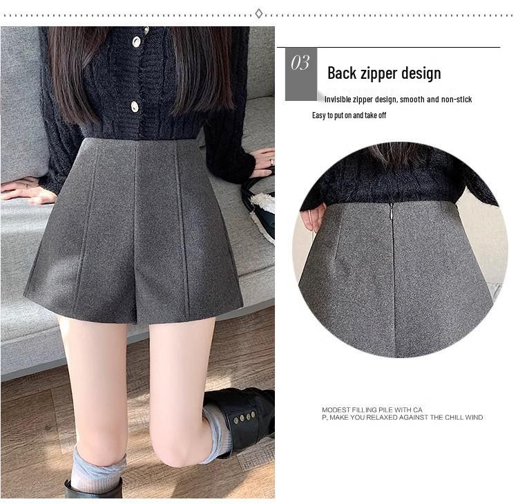 Women's High-Waist Gray Wool Blend Wide-Leg Shorts for Autumn/Winter: 2026 A-Line Casual Outerwear with Boots