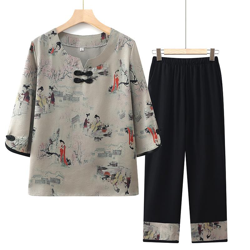 Elderly summer women's clothing summer short-sleeved suit elderly clothes thin new style