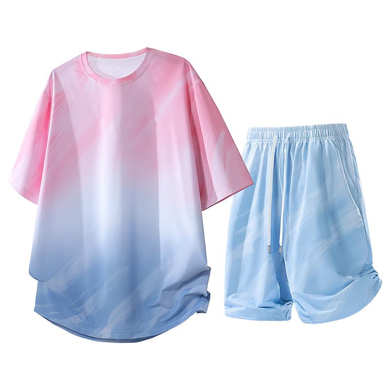 Men's Summer Casual Running Speed Dry Ice Silk Sports Set Men's Two Piece Set