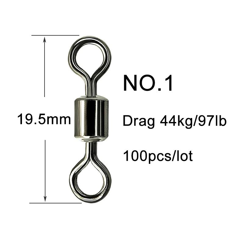 100pcs Fishing Swivel Solid Connector Ball Bearing Snap Lure Swivels Rolling Stainless Steel Beads Accessories