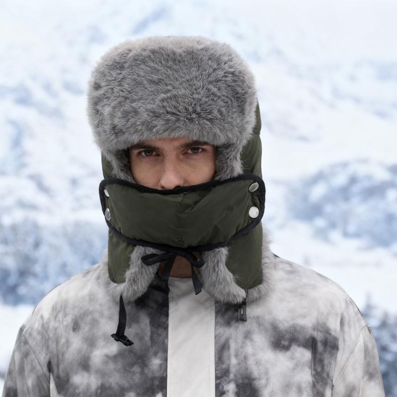 Men Winter Mask Bomber Hat Velvet Thick Cycling Outdoor Warm Ski Hat Ear Protection Cotton Hat