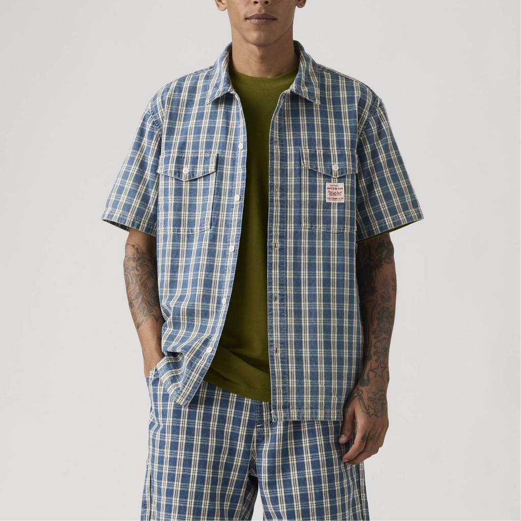 Levis Loose Comfortable Checkered Work Short Sleeve Shirt Men shirts 003O1-0006