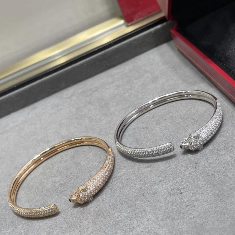 Leopard Head and Tail Diamond Bracelet Female Green-eyed Cheetah Bracelet Opening Adjustable Full Diamond Leopard Head Bracelet