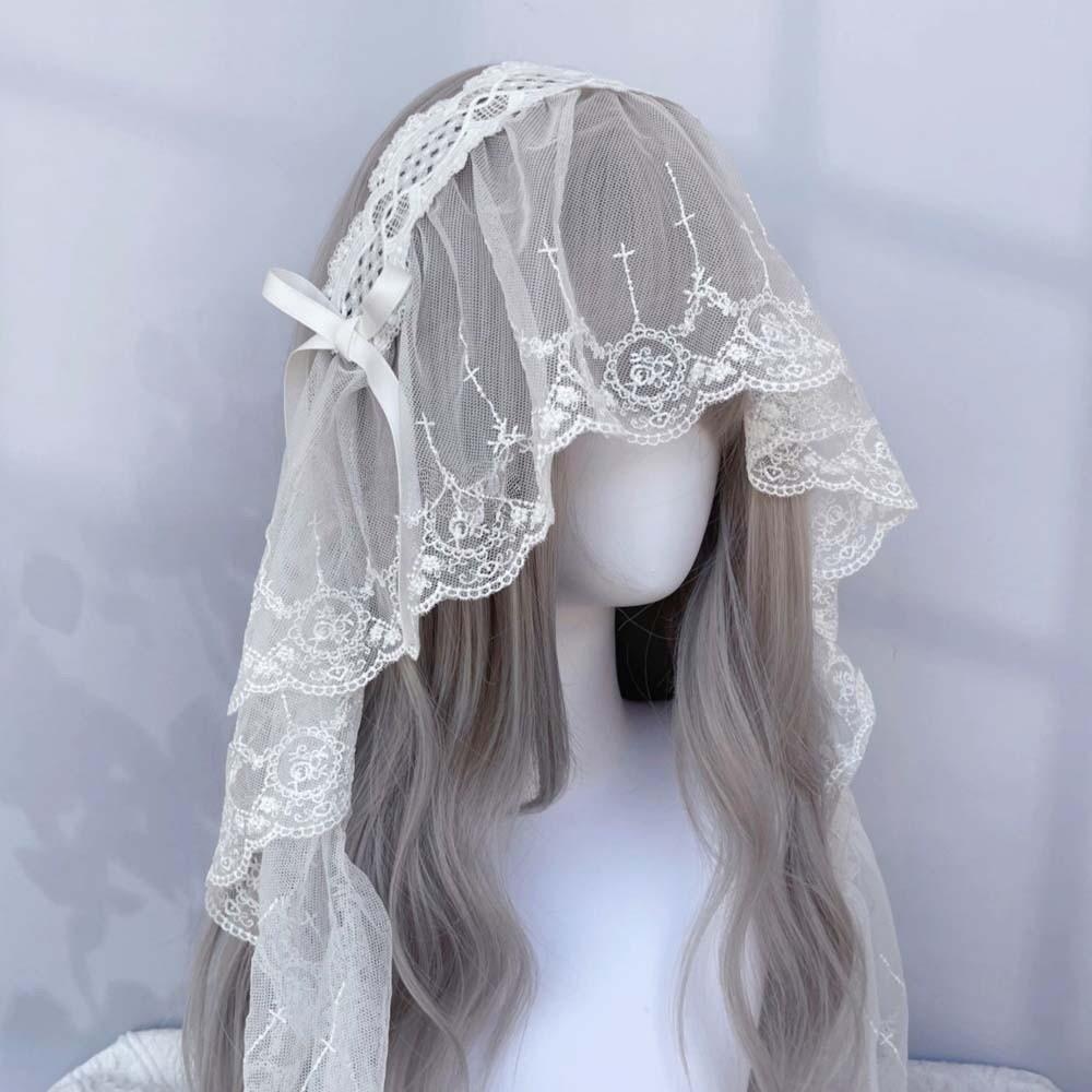 Black / White Lolita Headwear Gothic Style Lolita Girls Headband Lace Bow Hair Band Cosplay