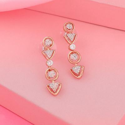 Designer Women's Earrings with Geometric Pattern and Rose Gold Plated CZ