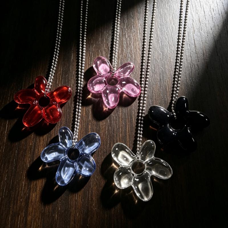 Transparent Resin Flower Pendant Necklace Metal Chain Multi Colors Daily Wear Party Gift For Women Girls