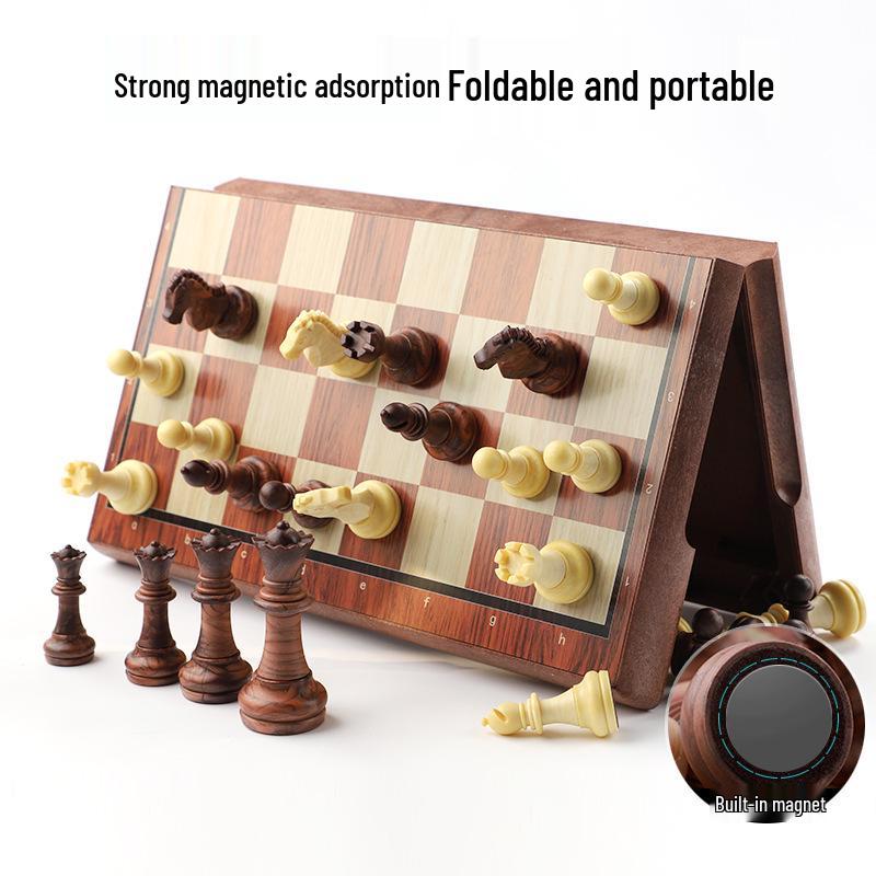 AIA UB Magnetic Wood Grain Plastic Chess Set - Portable Folding Board for Competition and Training, Available In Small and Large Sizes
