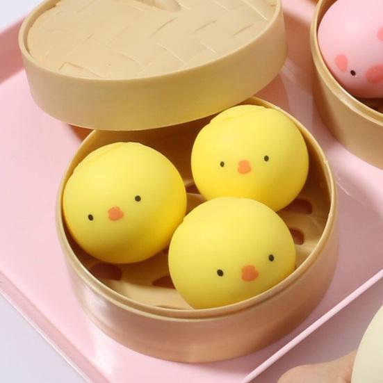 1/3Pcs Steamed Bun Toy with Steamer Pig Chick Panda Bunny Bun Squeeze Toy Slow Rebound Simulated Dumpling Stress Ball Office Desk Relaxation Tool