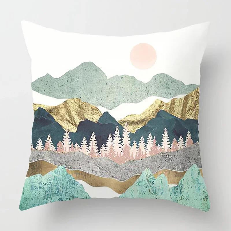 Nordic Mountains Moon Sunrise Metal Painting Pillowcase Sofa Decoration Cushion Cover 40*40 Home Decoration Cushion Cover 60*60