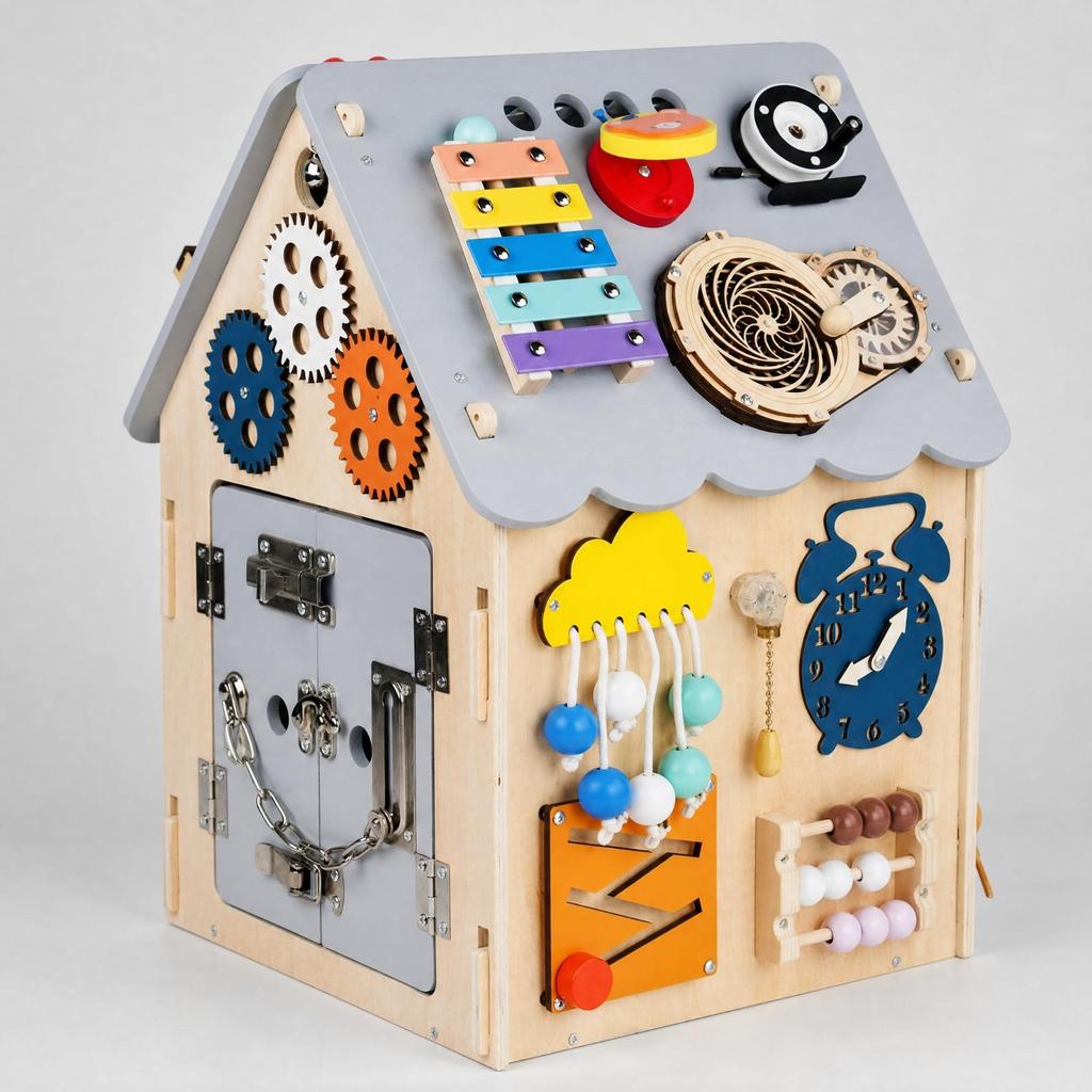 Early Learning Wooden Child-Centered Busy House Fine Motor Skill with