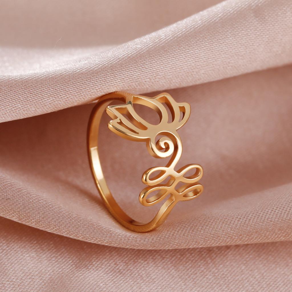 Lemegeton Lotus Flower OM Unalome Symbol Yoga Rings for Women Stainless Steel Buddhism Finger Rings Jewelry for Women
