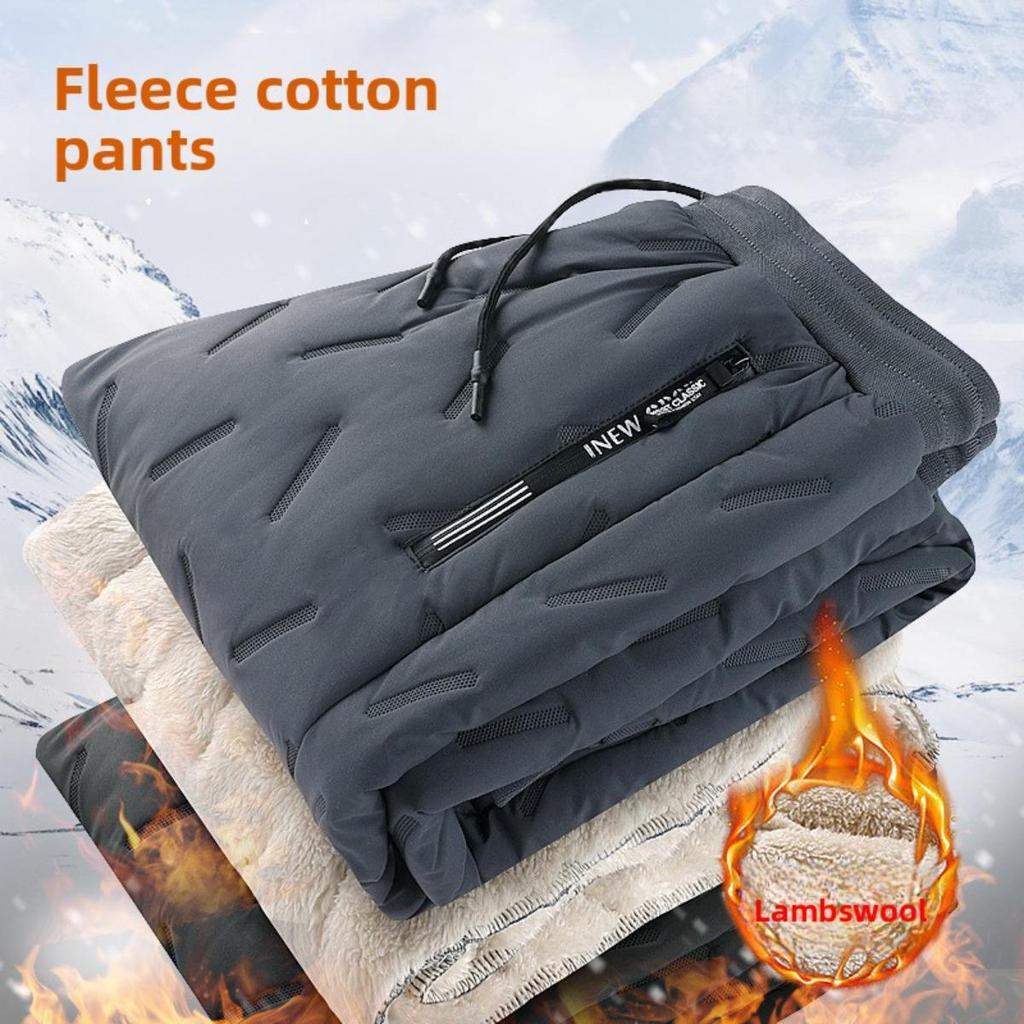 Lamb Flannel Cotton Pants with Added Fleece for Winter and Autumn, Men's Elastic Waisted Casual Pants for Warmth and Long Pants for Keeping Warm