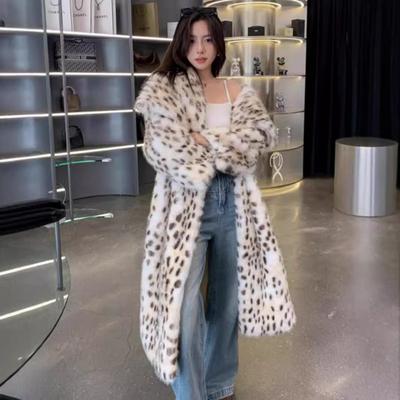 Leopard Print Imitation Fur Coat Women's Large Lapel Loose Imitation Fox Hair Coat Autumn and Winter Thickened Long Mink Hair Coat