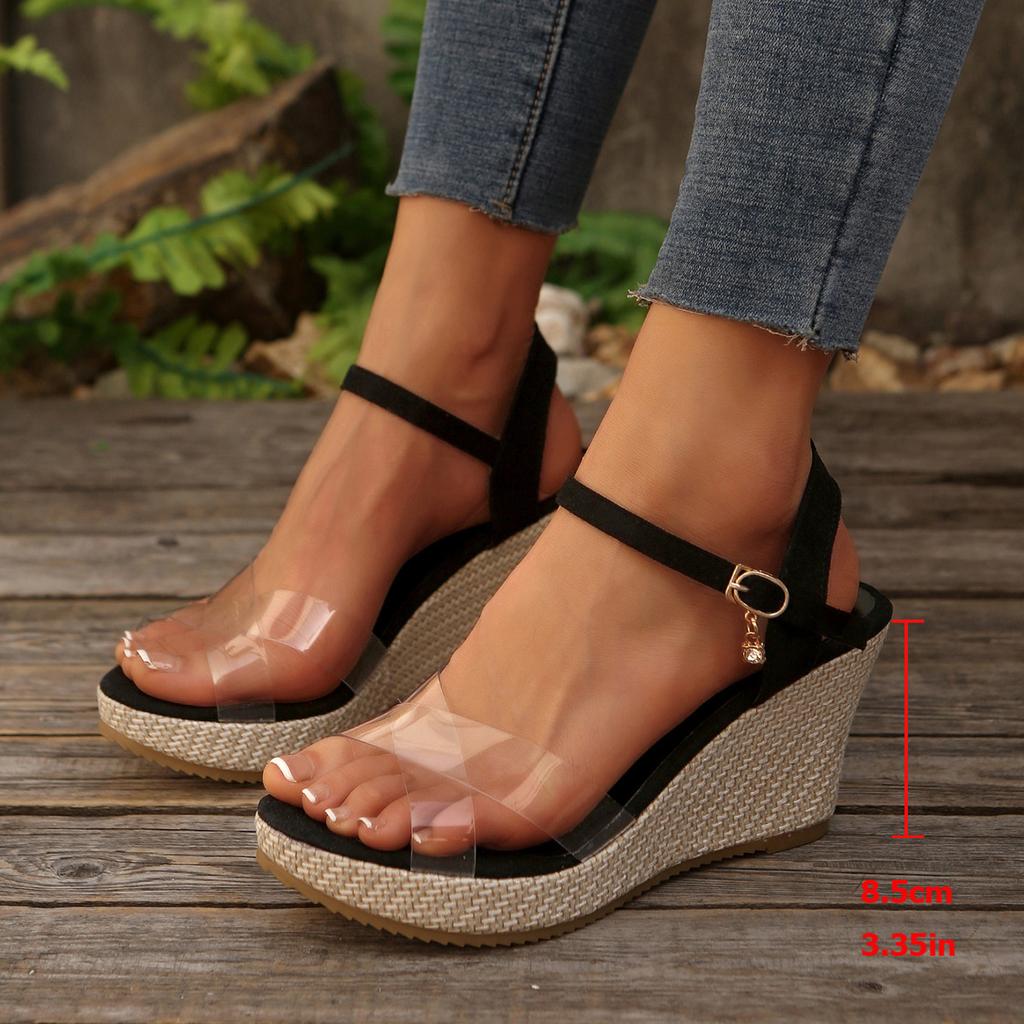 Summer 2025 muffin cross transparent belt sandals new women's European and American large size platform Roman sandals