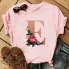 Stylish Gold 26 Letter Floral Print T-shirt Black Oversized for Men And Women Summer Polyester Fabric T-Shirt