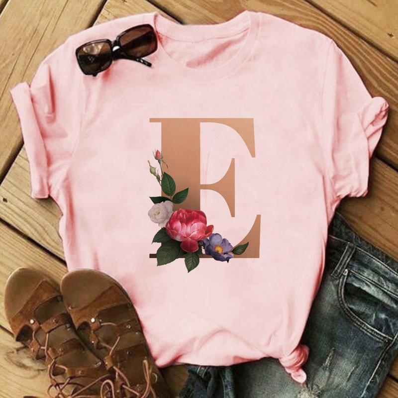 Stylish Gold 26 Letter Floral Print T-shirt Black Oversized for Men And Women Summer Polyester Fabric T-Shirt